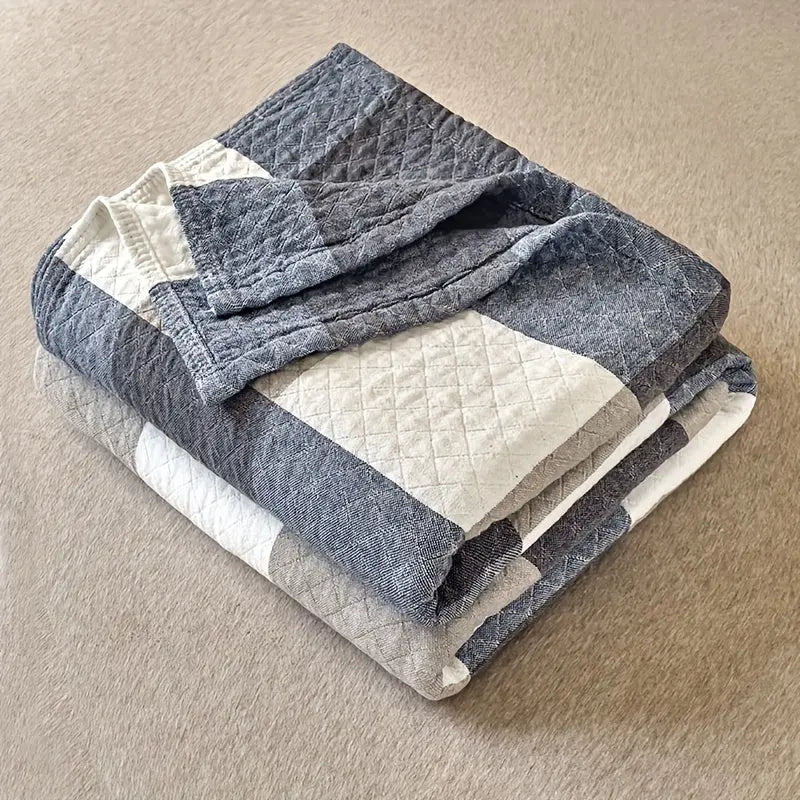 Boho Cotton Quilt with Neutral Checkered Design for Lightweight Bedding | Boho Checkered Cotton Quilt | Quilts