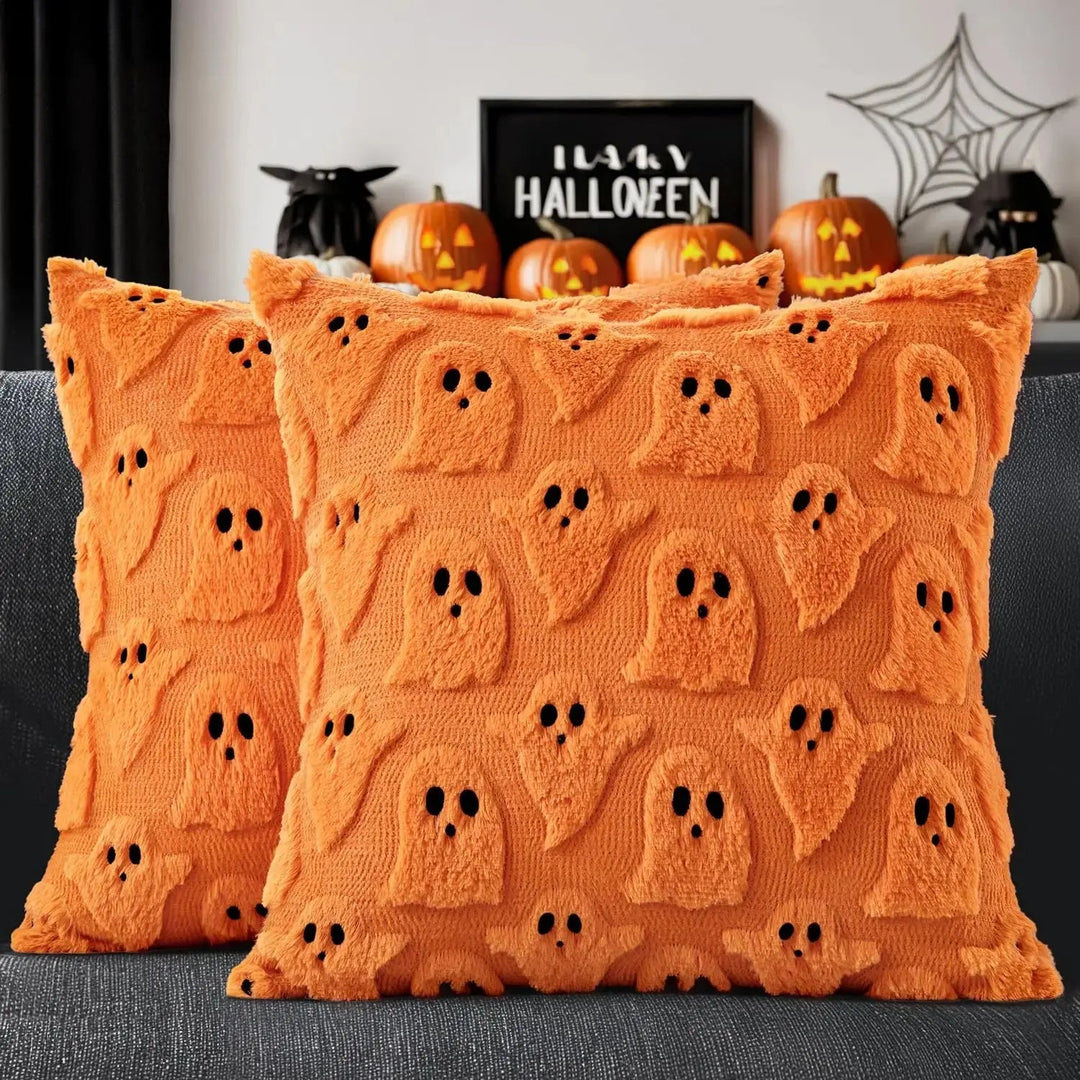 Halloween Ghost Cushion Covers with 3D Embroidery, Set of 2 | Embroidered Halloween Cushion Covers | Cushion Covers
