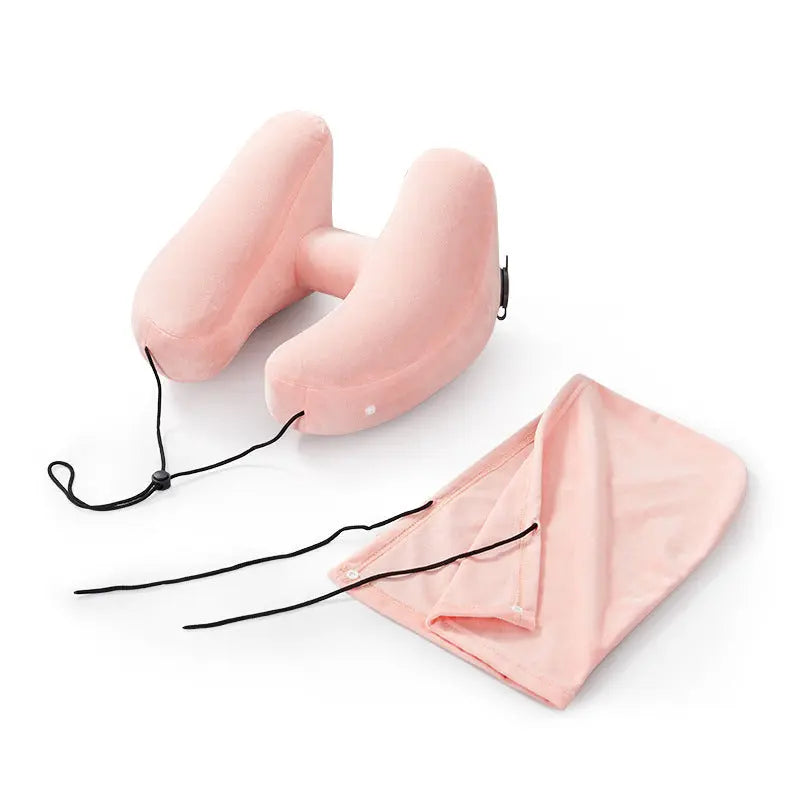 Inflatable Hooded Travel Pillow with U-Shape and Blackout Cap | Hooded Inflatable Travel Pillow | Travel Pillows