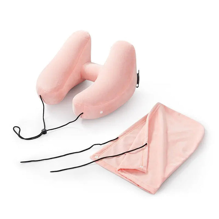 Inflatable Hooded Travel Pillow with U-Shape and Blackout Cap | Hooded Inflatable Travel Pillow | Travel Pillows
