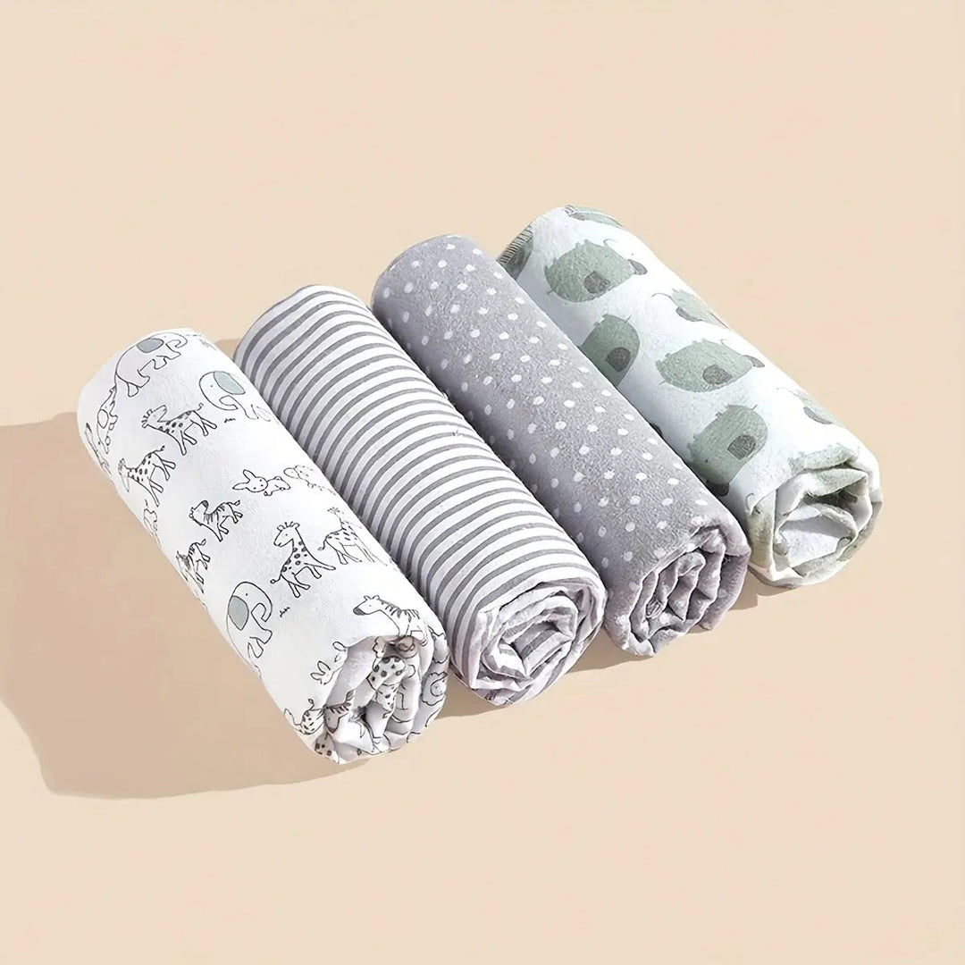 Cotton Baby Swaddle Blankets Set of 4 for Newborn Receiving | Cotton Newborn Swaddle Blanket Set | Baby Blankets