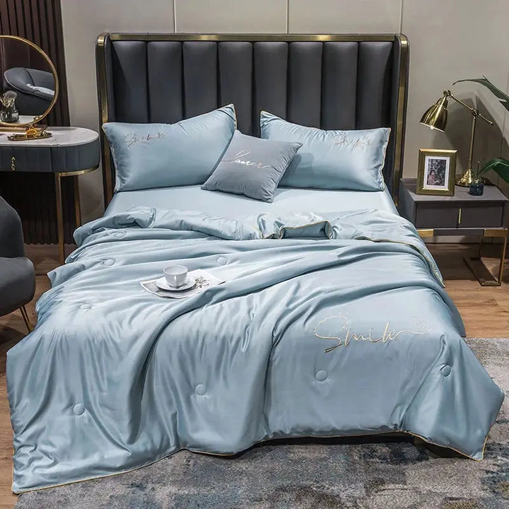 Lightweight Washed Silk Summer Quilt Set with Pillowcases | Light, Breathable Summer Bedding | Bedding Sets