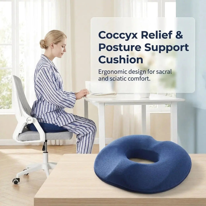 Memory Foam Donut Chair Cushion with Removable Cover | Open-Centre Seat Comfort | Seat Cushions