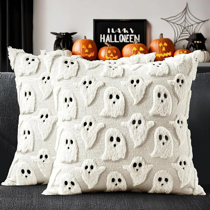 Halloween Ghost Cushion Covers with 3D Embroidery, Set of 2 | Embroidered Halloween Cushion Covers | Cushion Covers