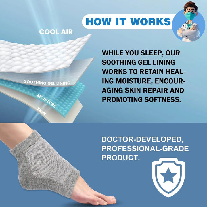 Silicone Gel Heel Socks, 6 Pairs, Moisturising Reusable Foot Protector | Heel Care Socks for Soft Feet | Spa Socks