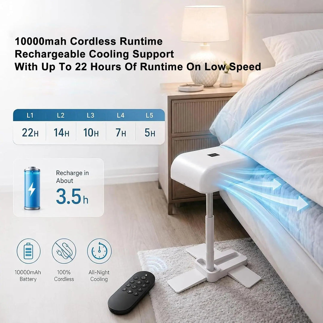 Rechargeable Bladeless Bed Cooling Fan for Quiet Nighttime Airflow | Rechargeable Bladeless Bed Fan | Bed Fans