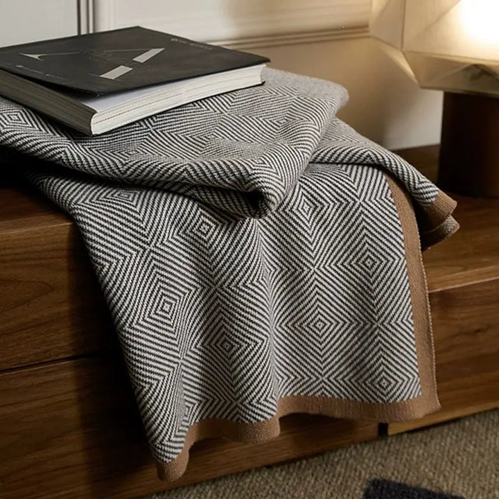 Geometric Knitted Throw Blanket in Soft Polyester for Home and Office | Knitted Geometric Throw Comfort | Throw Blankets