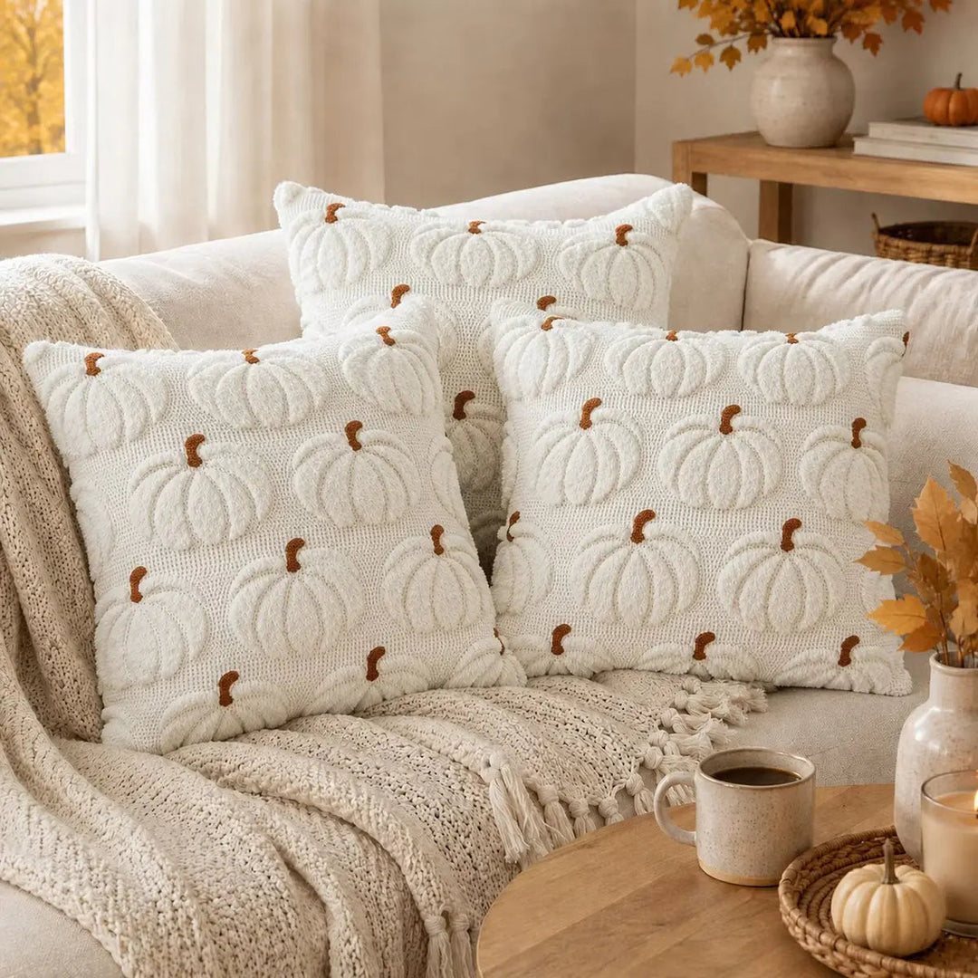 Embroidered Pumpkin Cushion Covers in Soft Faux Fur | Cozy Fall Decor Made Easy | Cushion Covers