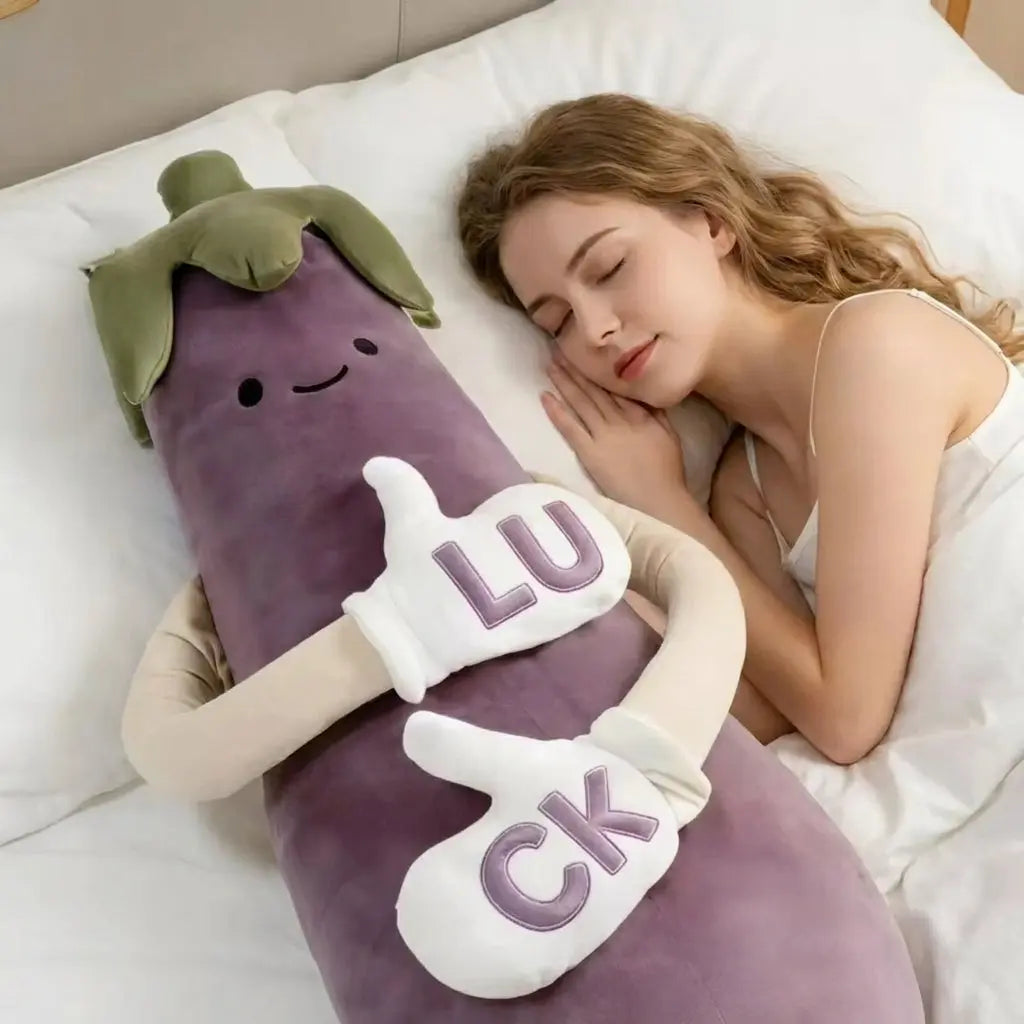 Eggplant Character Plush Pillow for Bed, Sofa and Gifts | Funny Cuddle Pillow with Personality | Plush Pillows