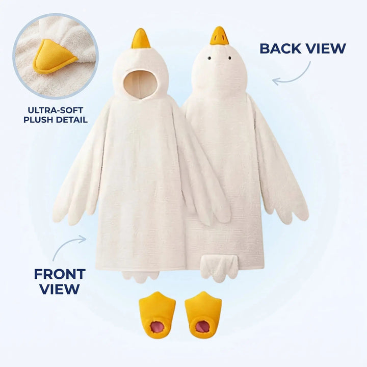 Oversized Hooded Goose Robe in Soft Coral Fleece with Pockets | Playful Warmth for Cozy Evenings | Robes