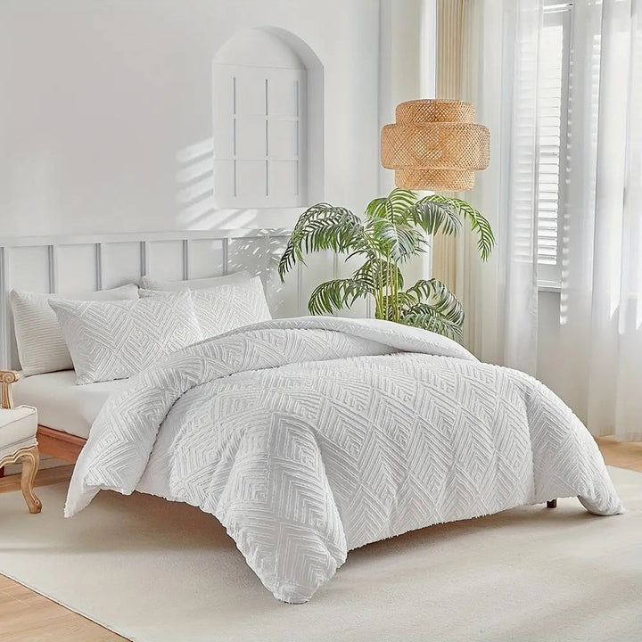Tufted Luxury Duvet Cover Set with Geometric Texture, 3 Pieces | Tufted Geometric Luxury Duvet Set | Duvet Sets