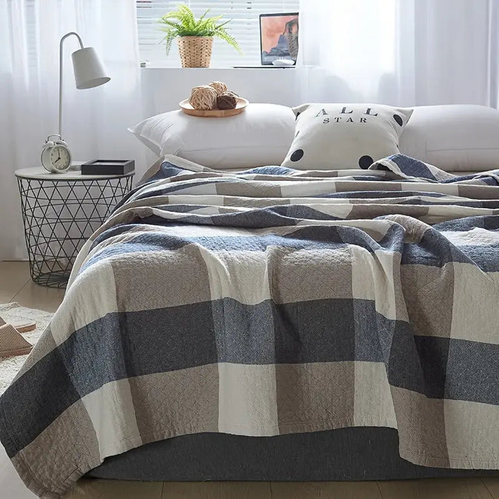 Relaxed Boho Cotton Quilt with Checkered Quilting | Rumpled Boho Cotton Comfort | Quilts