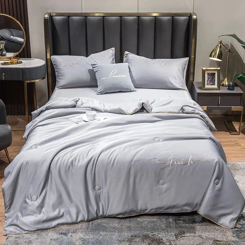 Lightweight Washed Silk Summer Quilt Set with Pillowcases | Light, Breathable Summer Bedding | Bedding Sets