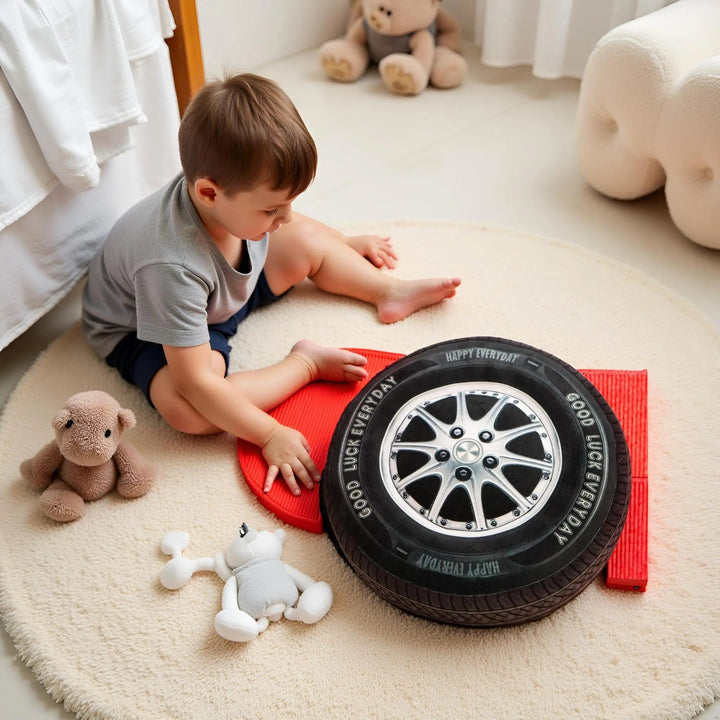 Tire-Shaped Plush Pillow with Realistic Tread Detail for Car Fans | Realistic Tire Shaped Plush Pillow | Novelty Pillows