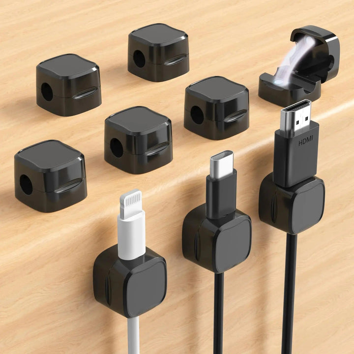 Magnetic Cable Clips, 6 Pieces with Adjustable Adhesive Mounting | Tidy Cables Under Desks and Beds | Cable Organisers