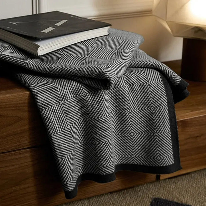 Geometric Knitted Throw Blanket in Soft Polyester for Home and Office | Knitted Geometric Throw Comfort | Throw Blankets