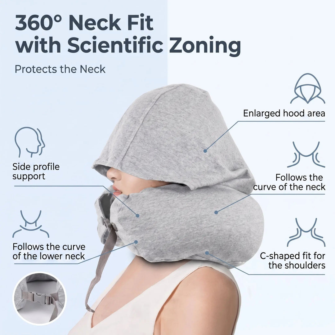 Hooded Memory Foam Travel Pillow with Removable Washable Cover | Hooded Memory Foam Travel Pillow | Travel Pillows