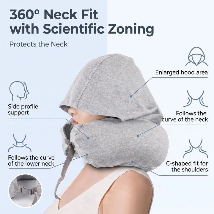Cozy Hooded Travel Neck Pillow with Plush-Lined Hood | Shade and Support in One | Travel Pillows