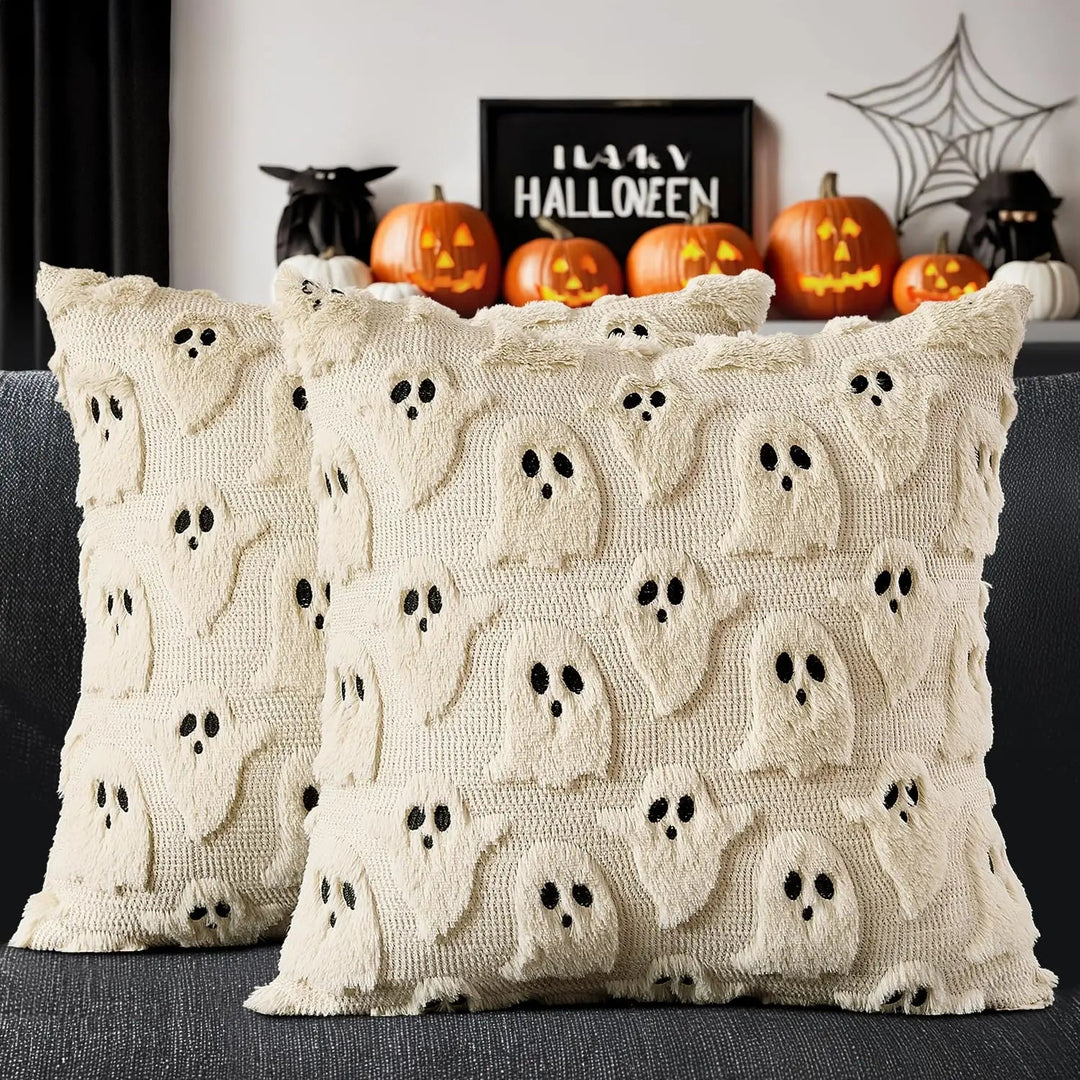 Embroidered 3D Ghost Cushion Covers Set of 2 for Halloween | Spooky Style for the Sofa | Cushion Covers
