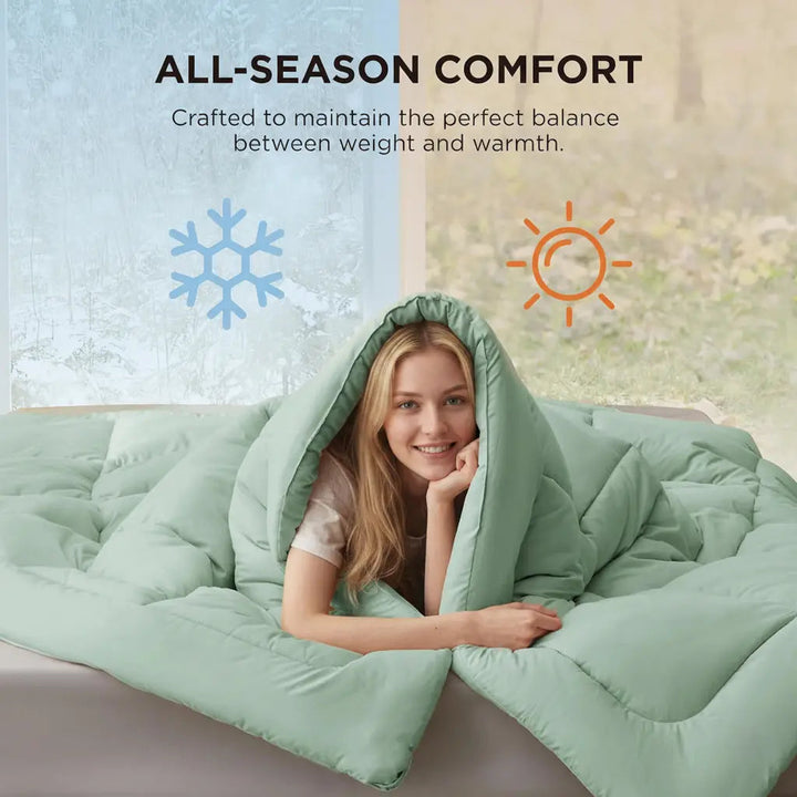 Down Alternative Comforter with Box Stitch Design and Corner Loops | Fluffy All Season Warmth | Comforters