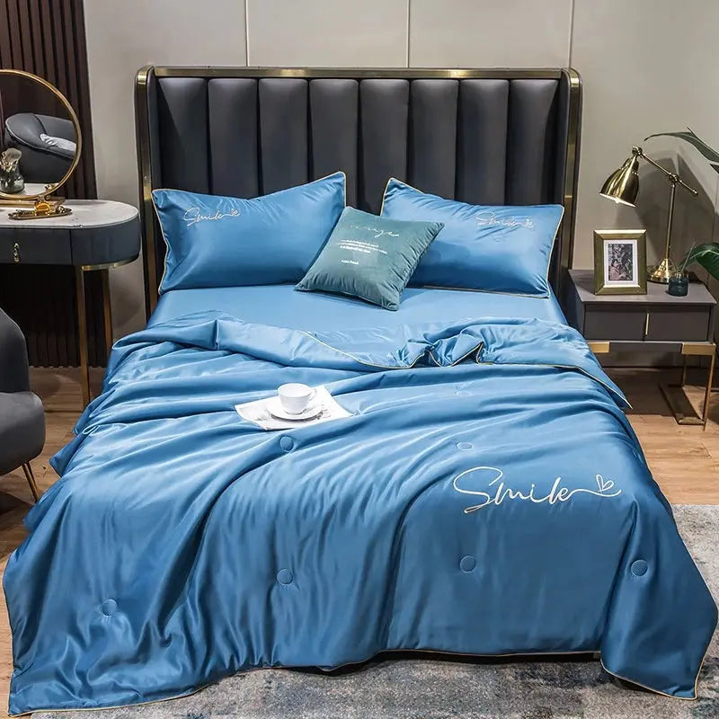 Lightweight Washed Silk Summer Quilt Set with Pillowcases | Light, Breathable Summer Bedding | Bedding Sets
