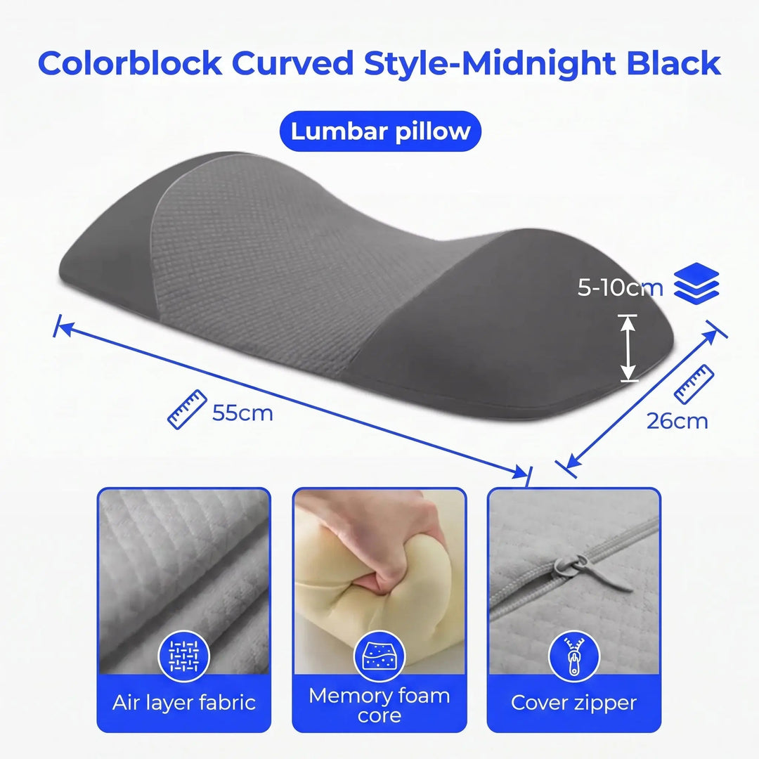 Memory Foam Lumbar Cushion with Anti-Slip Base, 55 x 26 x 11 cm | Steady Support Anywhere | Lumbar Pillows