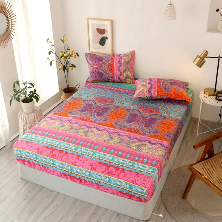 Boho Printed Deep Pocket Fitted Sheet in Soft Polyester | Boho Style for a Warmer Bedroom | Fitted Sheets
