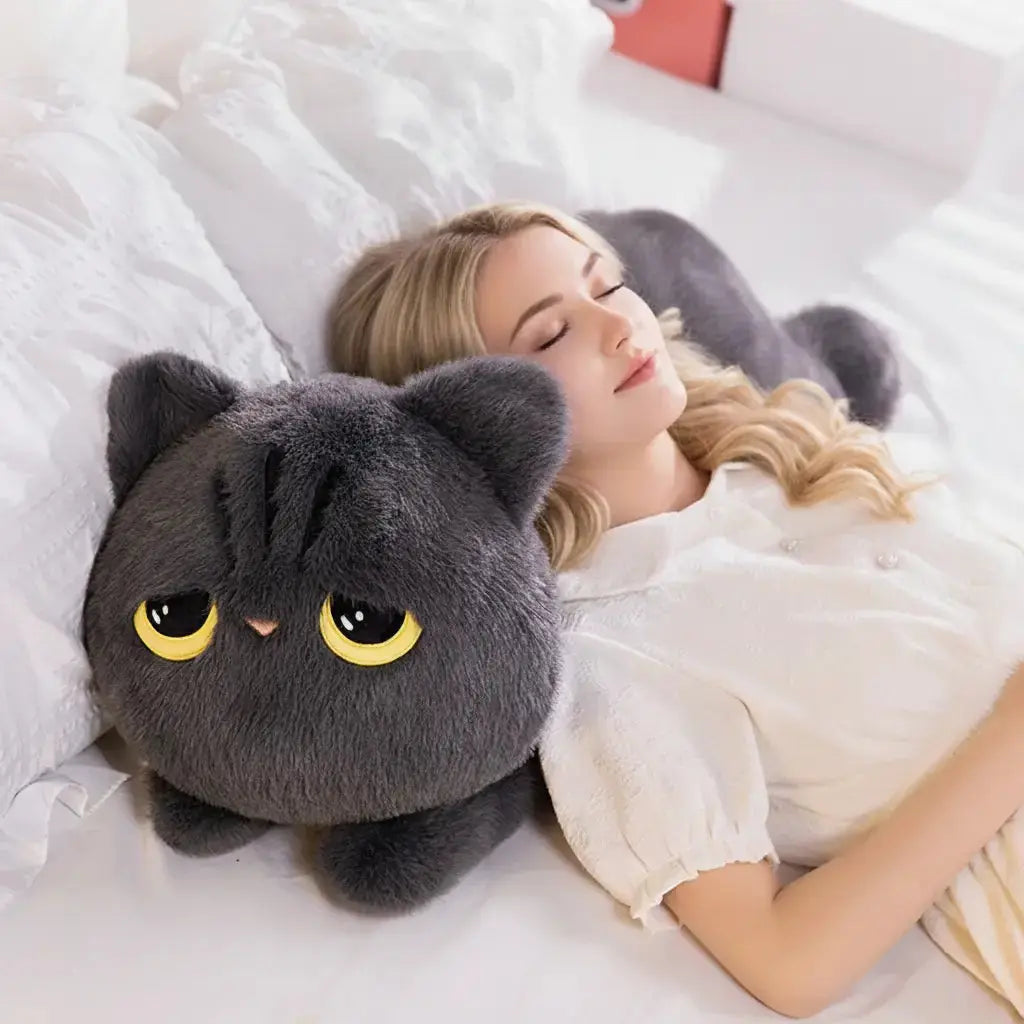 Midnight Cat Plush Pillow, Soft Lying Cat for Cuddling and Decor | Soft Midnight Cat to Cuddle | Plush Pillows