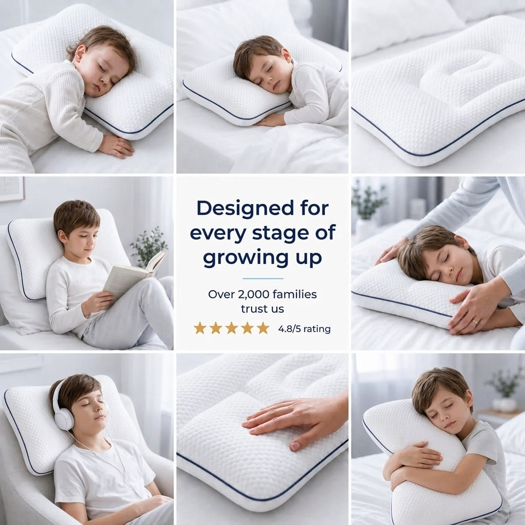 Ergonomic Kids Pillow with Breathable TPE Core for Everyday Sleep | Kids Ergonomic Pillow by Age | Kids Pillows