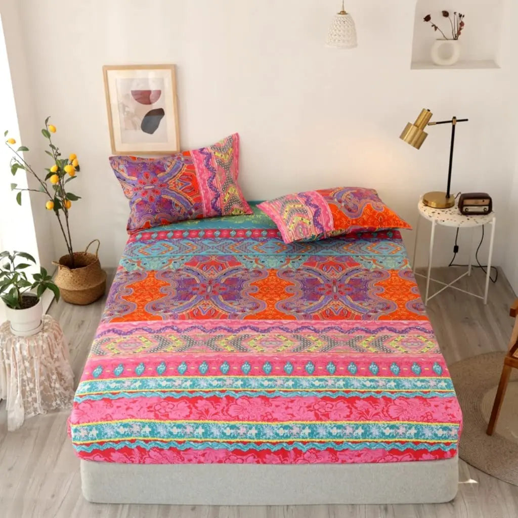 Boho Printed Deep Pocket Fitted Sheet in Soft Polyester | Boho Style for a Warmer Bedroom | Fitted Sheets
