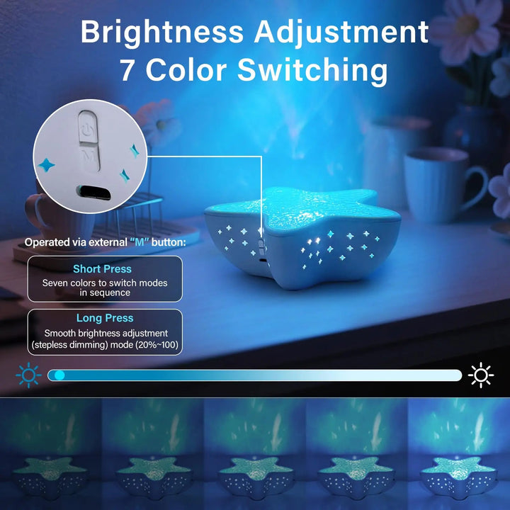 Starfish Ocean Wave Projection Lamp with Seven Colour Lighting | Soothing Ocean Wave Night Light | Night Lights
