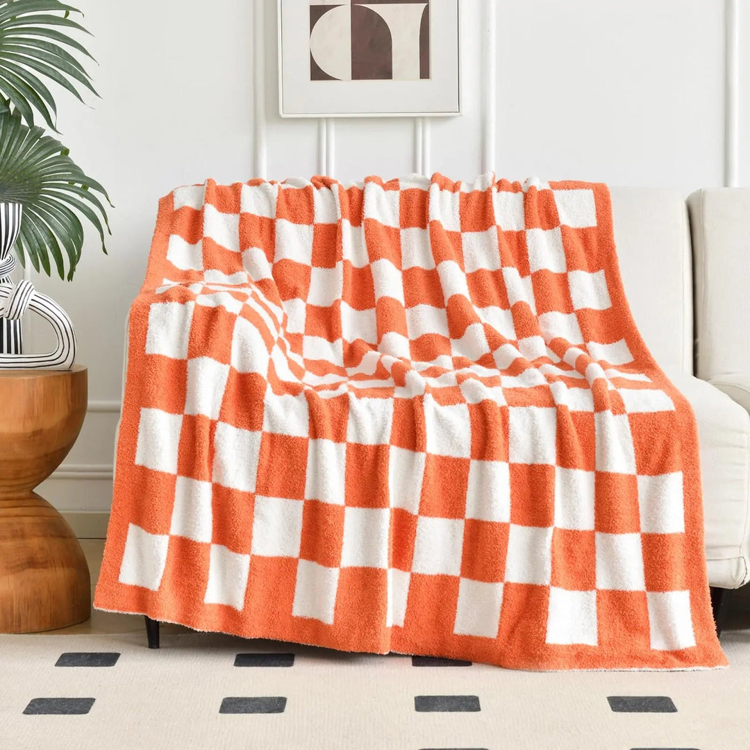 Checkerboard Coral Fleece Blanket for Sofa, Bed and Travel | Cheerful Checkerboard Fleece Blanket | Fleece Blankets