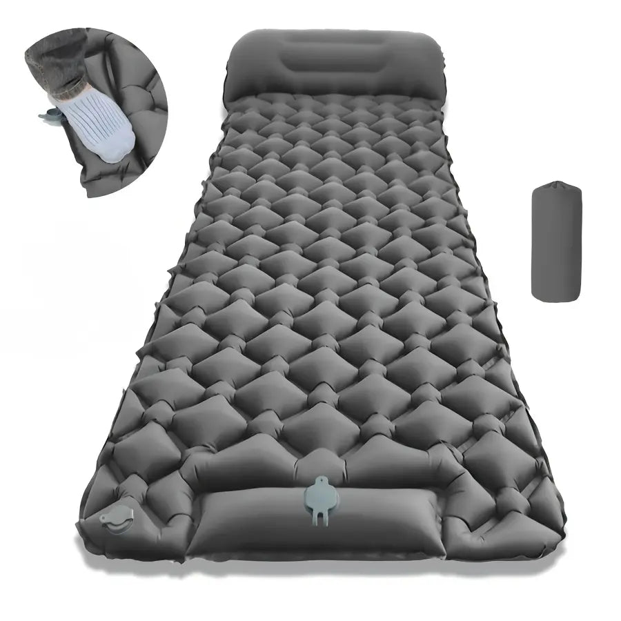 Camping Sleeping Pad with Built-In Foot Pump and Integrated Pillow | Self-Pumping Camping Sleeping Pad | Camping Mats