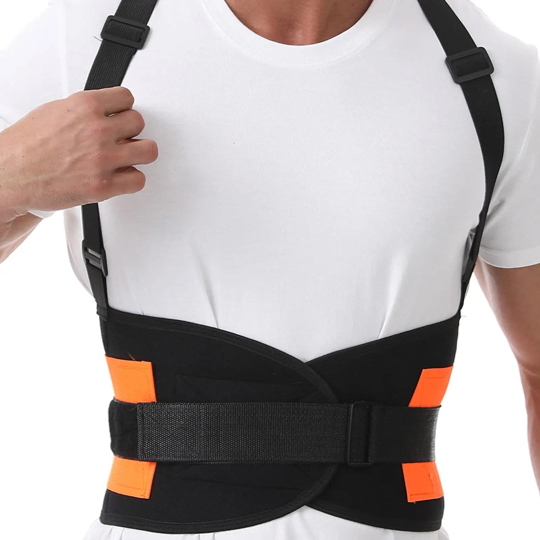 Heavy Duty Work Back Brace with Reinforced Lumbar Panels and Wide Velcro Straps | Sturdy Lumbar Support at Work | Back Supports