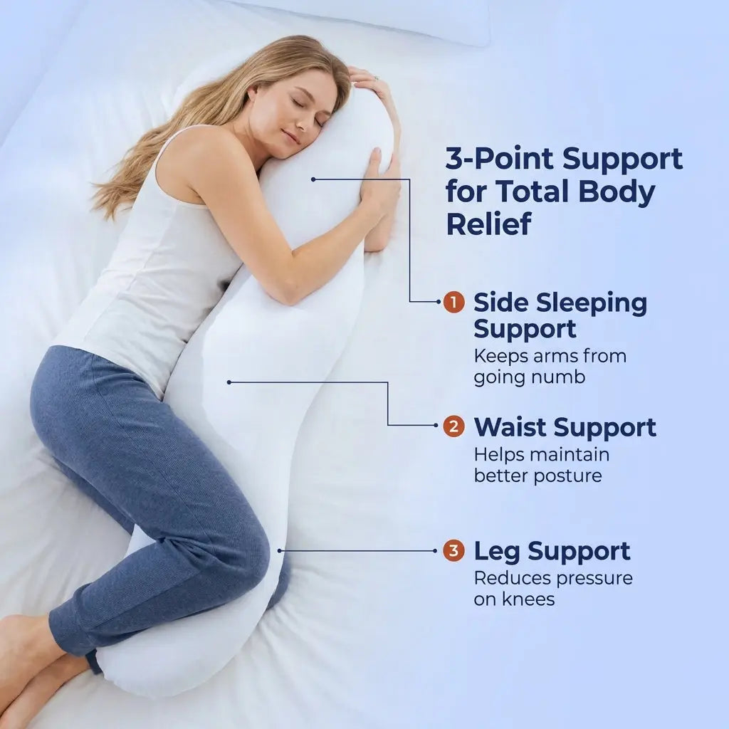 Ergonomic Wave Double Curve Body Pillow for Side Sleepers, 41in | Wave-Shaped Cushioning for Side Sleeping | Bed Pillows