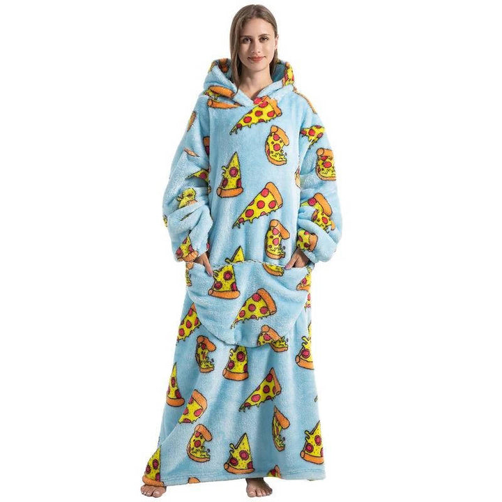 Long Wearable Blanket Hoodie in Fleece and Sherpa with Print Designs, One Size | Fleece and Sherpa Long Hoodie Blanket | Wearable Blankets