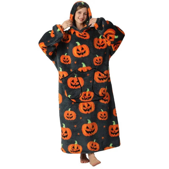Long Wearable Blanket Hoodie in Fleece and Sherpa with Print Designs, One Size | Fleece and Sherpa Long Hoodie Blanket | Wearable Blankets