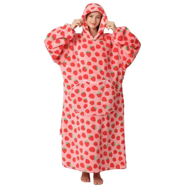 Long Wearable Blanket Hoodie with Sleeves, Fleece Lined and Sherpa Outer | Long Sherpa Hoodie Blanket with Sleeves | Wearable Blankets