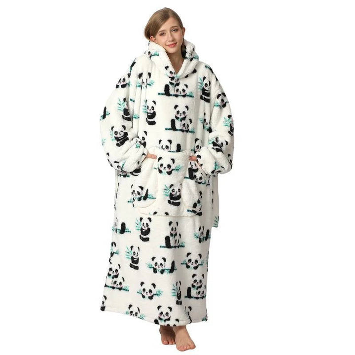 Long Wearable Blanket Hoodie with Sleeves, Fleece Lined and Sherpa Outer | Long Sherpa Hoodie Blanket with Sleeves | Wearable Blankets