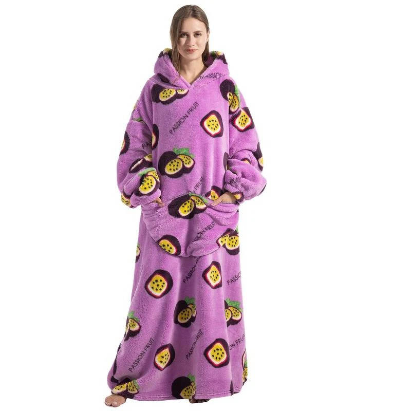 Long Wearable Blanket Hoodie in Fleece and Sherpa with Print Designs, One Size | Fleece and Sherpa Long Hoodie Blanket | Wearable Blankets