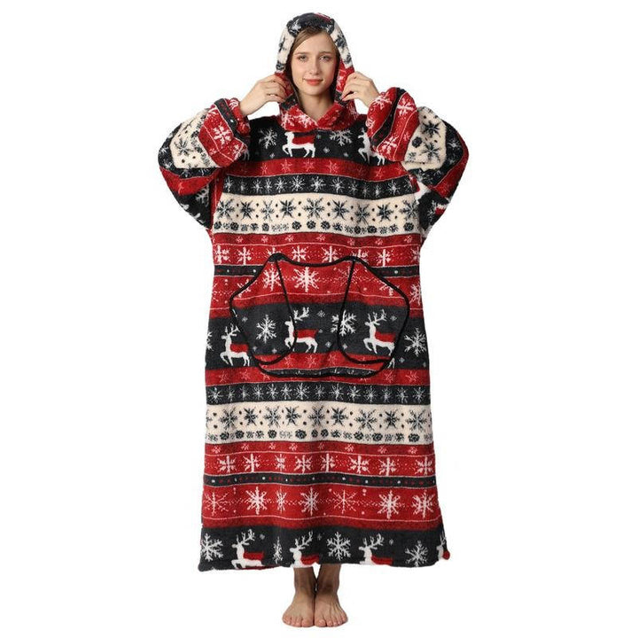 Long Wearable Blanket Hoodie with Sleeves, Fleece Lined and Sherpa Outer | Long Sherpa Hoodie Blanket with Sleeves | Wearable Blankets