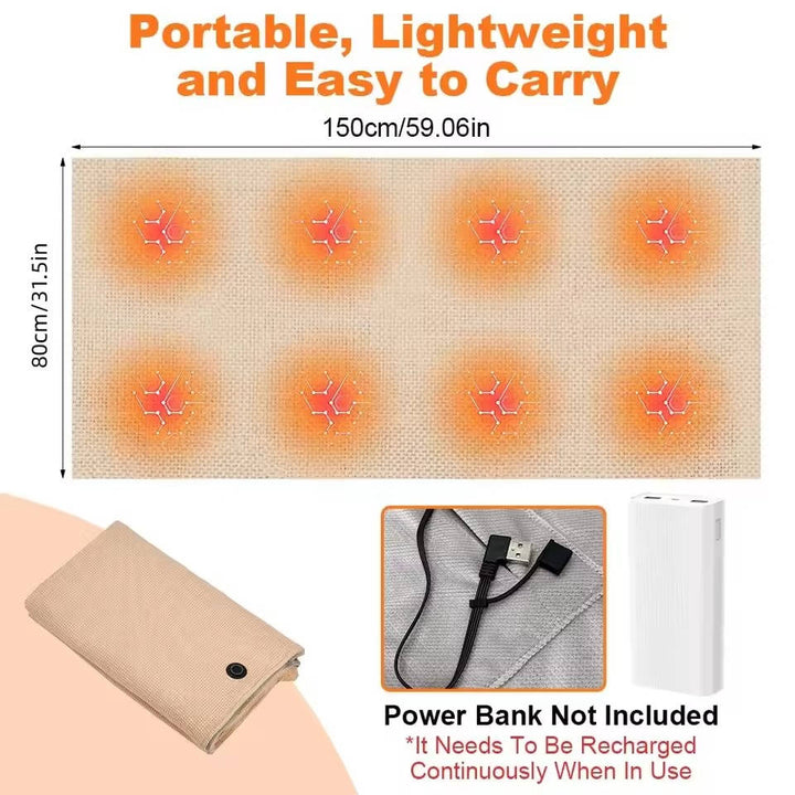 USB-C Heated Shawl Blanket with Eight Heating Zones and Three Heat Levels | Eight-Zone Heated Shawl on USB-C | Heated Blankets