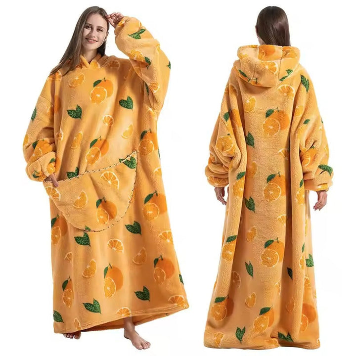 Long Wearable Blanket Hoodie in Fleece and Sherpa with Print Designs, One Size | Fleece and Sherpa Long Hoodie Blanket | Wearable Blankets