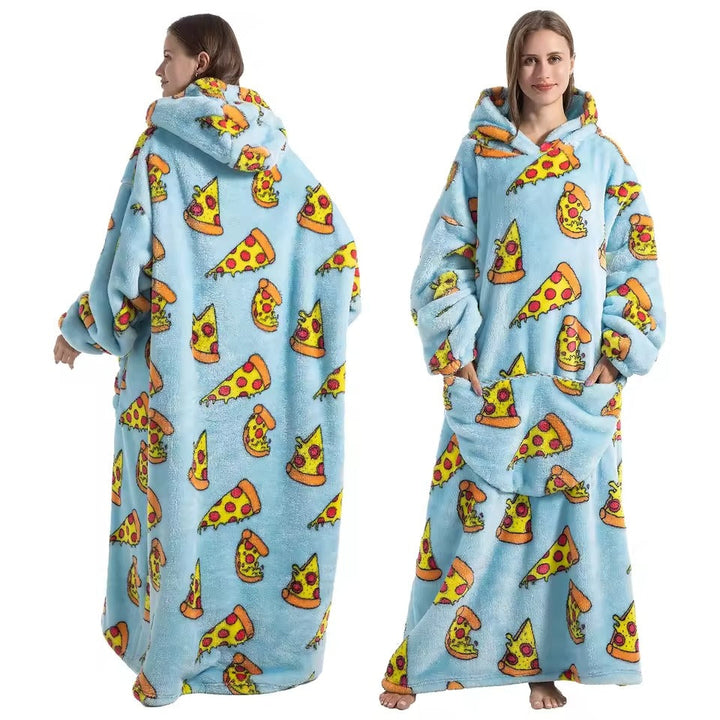 Long Wearable Blanket Hoodie in Fleece and Sherpa with Print Designs, One Size | Fleece and Sherpa Long Hoodie Blanket | Wearable Blankets