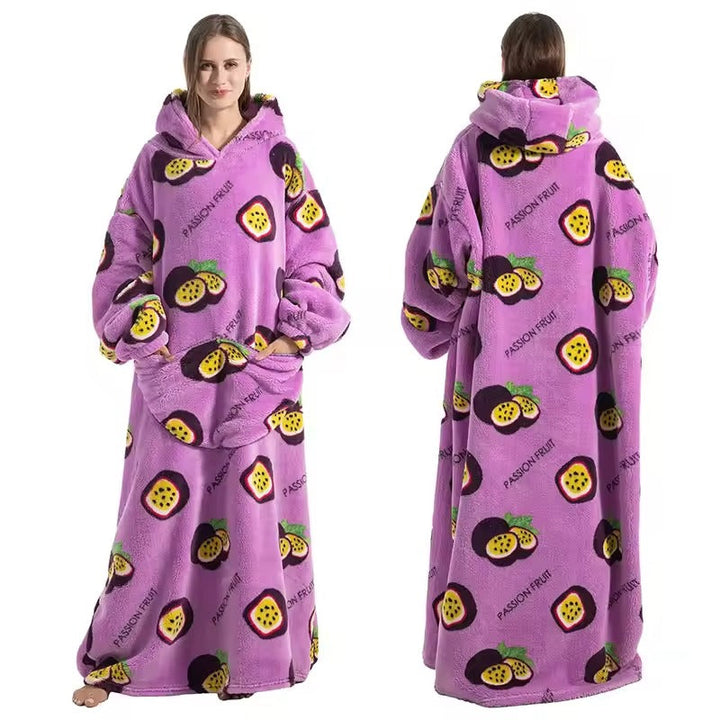 Long Wearable Blanket Hoodie in Fleece and Sherpa with Print Designs, One Size | Fleece and Sherpa Long Hoodie Blanket | Wearable Blankets
