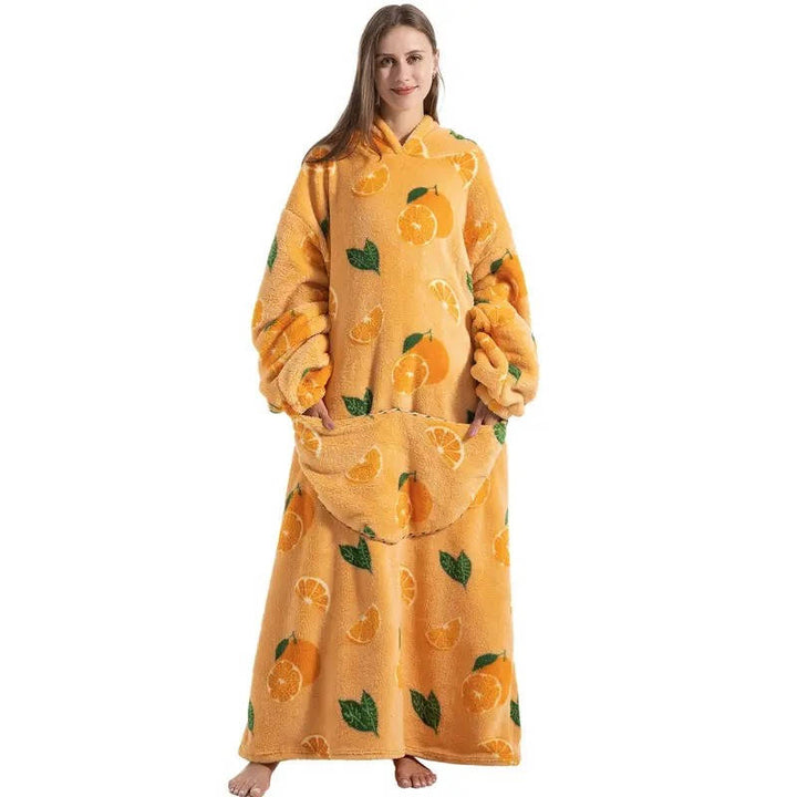 Long Wearable Blanket Hoodie in Fleece and Sherpa with Print Designs, One Size | Fleece and Sherpa Long Hoodie Blanket | Wearable Blankets