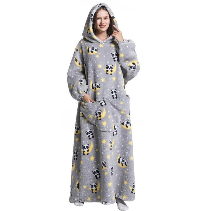 Long Wearable Blanket Hoodie in Fleece and Sherpa with Print Designs, One Size | Fleece and Sherpa Long Hoodie Blanket | Wearable Blankets