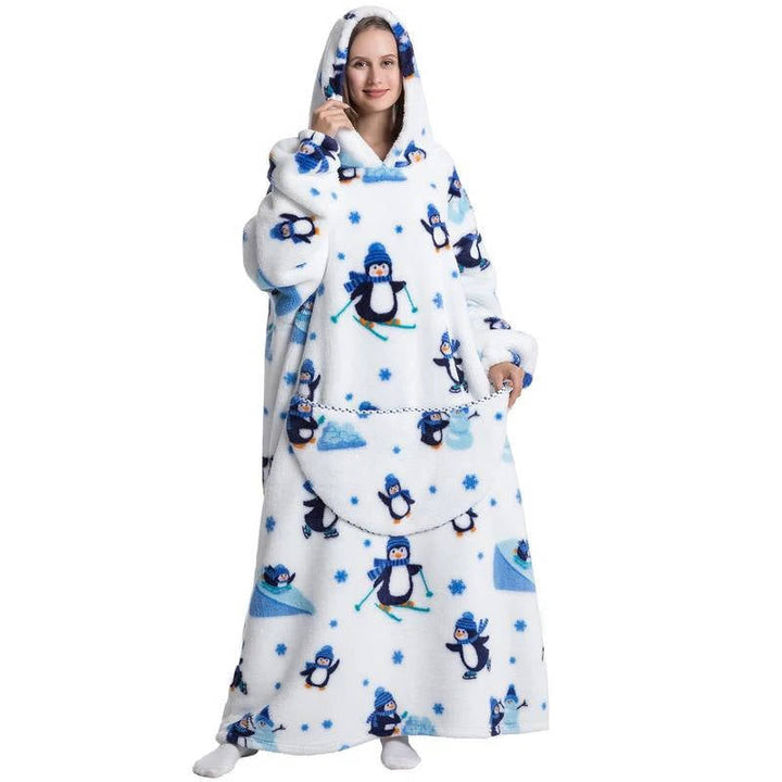 Long Wearable Blanket Hoodie in Fleece and Sherpa with Print Designs, One Size | Fleece and Sherpa Long Hoodie Blanket | Wearable Blankets