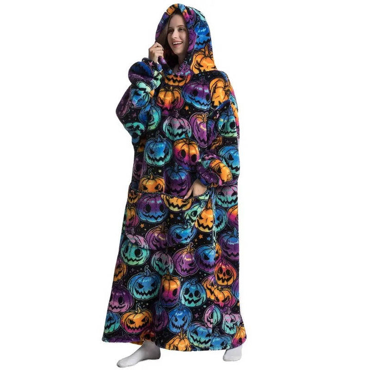 Long Wearable Blanket Hoodie with Sleeves, Fleece Lined and Sherpa Outer | Long Sherpa Hoodie Blanket with Sleeves | Wearable Blankets
