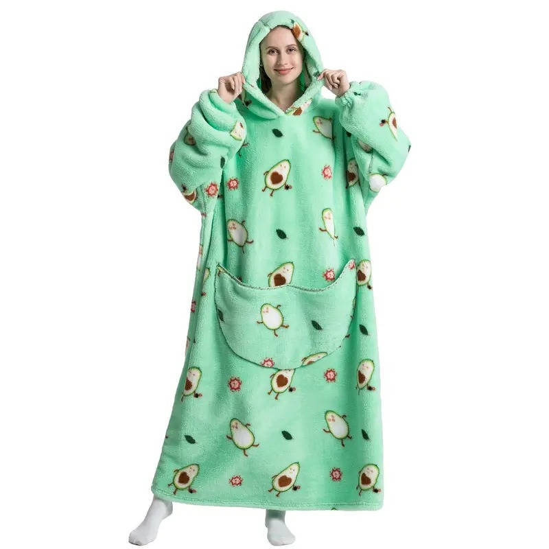 Long Wearable Blanket Hoodie with Sleeves, Fleece Lined and Sherpa Outer | Long Sherpa Hoodie Blanket with Sleeves | Wearable Blankets